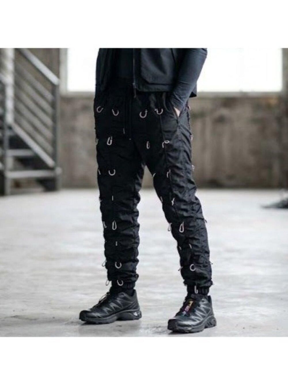 MNML Bungee Cord Pants Mens Size XL Black Streetwear Skate Rave Cybergrunge